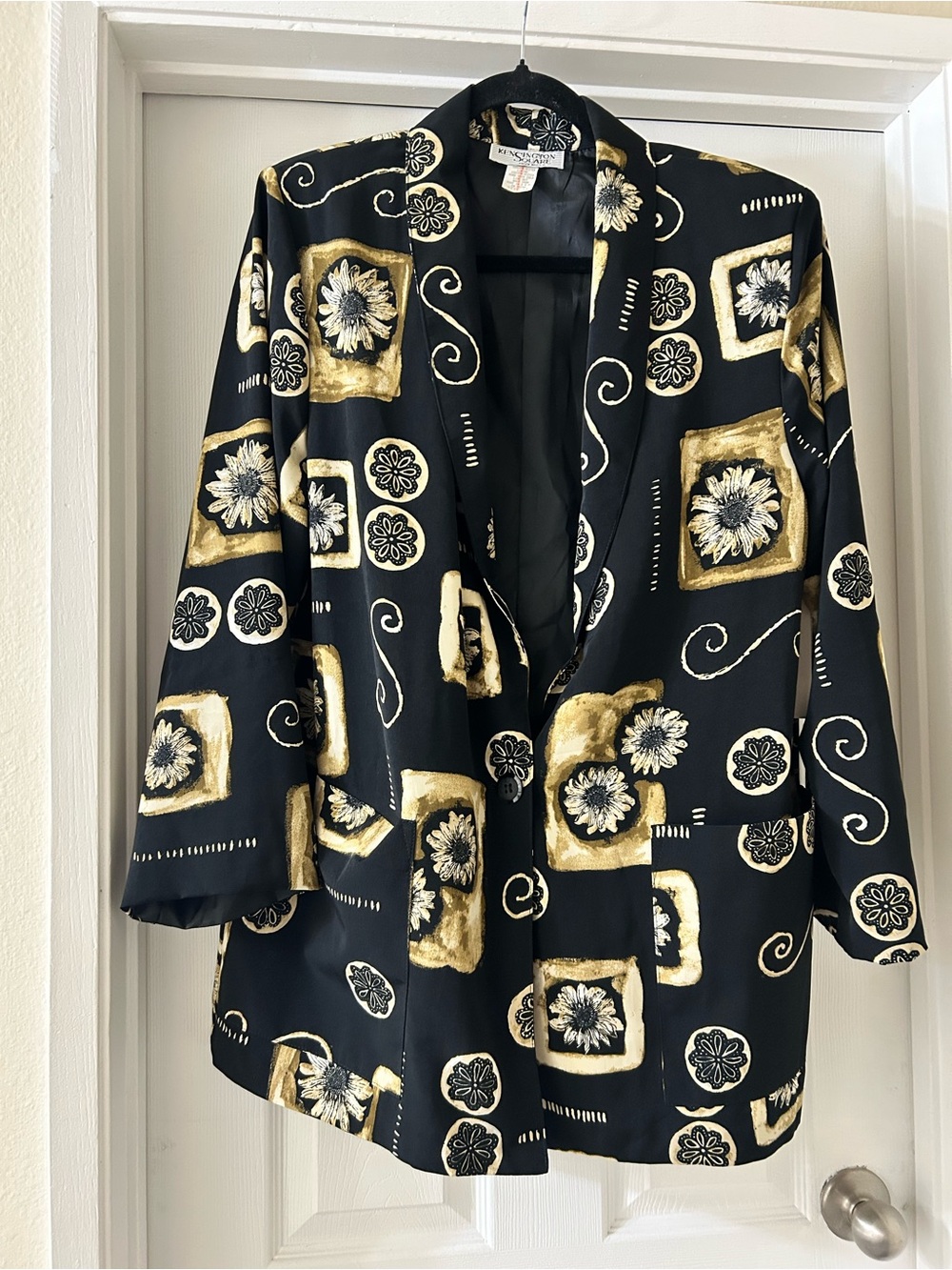 Kensington Square Black & Gold Floral-Print Blazer Jacket - Women